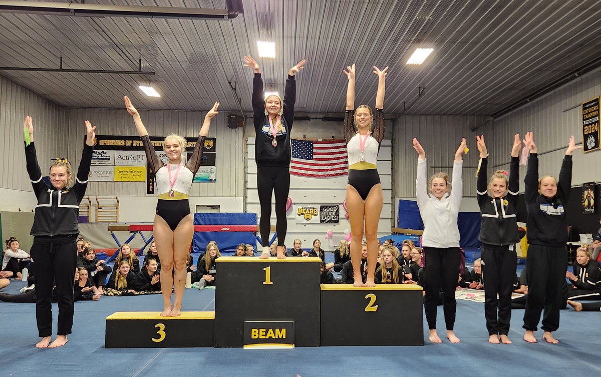 leighap82's tweet photo. KMT Gymnastics had a great first meet of the season today at Byron's Jeanne Harris Invitational!  They took 2nd place as a team with a score of 128.45!
Vault- Eleanor 3rd
Bars - Alexie 2nd, Eleanor 3rd, Kariana 5th
Beam - Eleanor 1st, Audrey 6th
Floor - Audrey 6th
AA- Eleanor 3rd https://t.co/cs8T0At83g