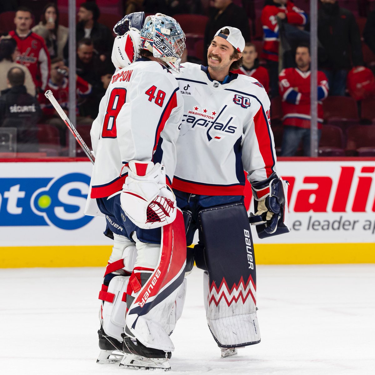 NHL's tweet photo. Charlie Lindgren is all smiles for a good reason: nine straight road wins for the @Capitals! 🦅 https://t.co/6LyrxwoUcA