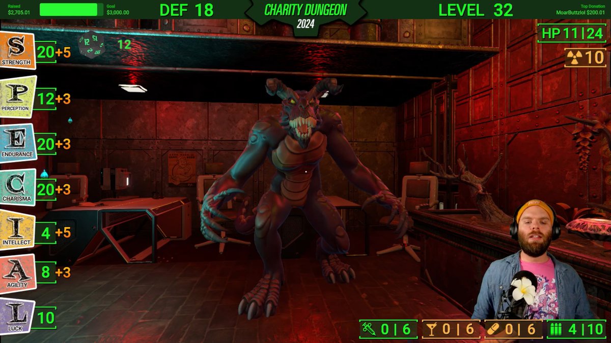 robodessert's tweet photo. Charity Dungeon 2024 has come to a close at $3,169.69 raised for My Friend's Place! 

My real desk literally almost flipped over at the start of stream but we SURVIVED to take down a deathclaw. Thank you all so much for indulging this weird little fundraising idea of mine.💛 https://t.co/SZiGAKzFFt