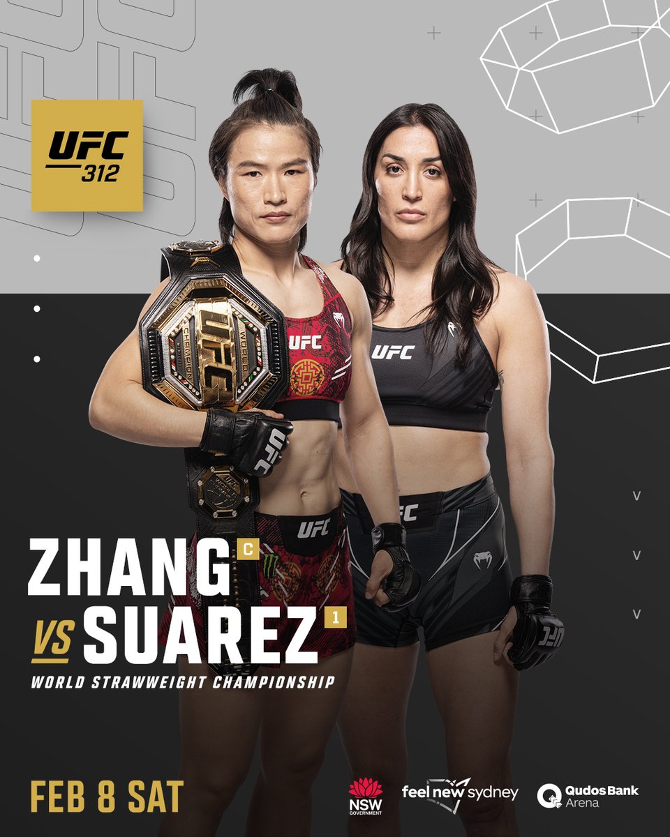 UFCEurope's tweet photo. TWO title fights down under 🏆🏆 #UFC312

🇿🇦 Dricus Du Plessis vs Sean Strickland 2 🇺🇸
🇨🇳 Zhang Weili vs Tatiana Suarez 🇺🇸 https://t.co/VM28wrmVpv