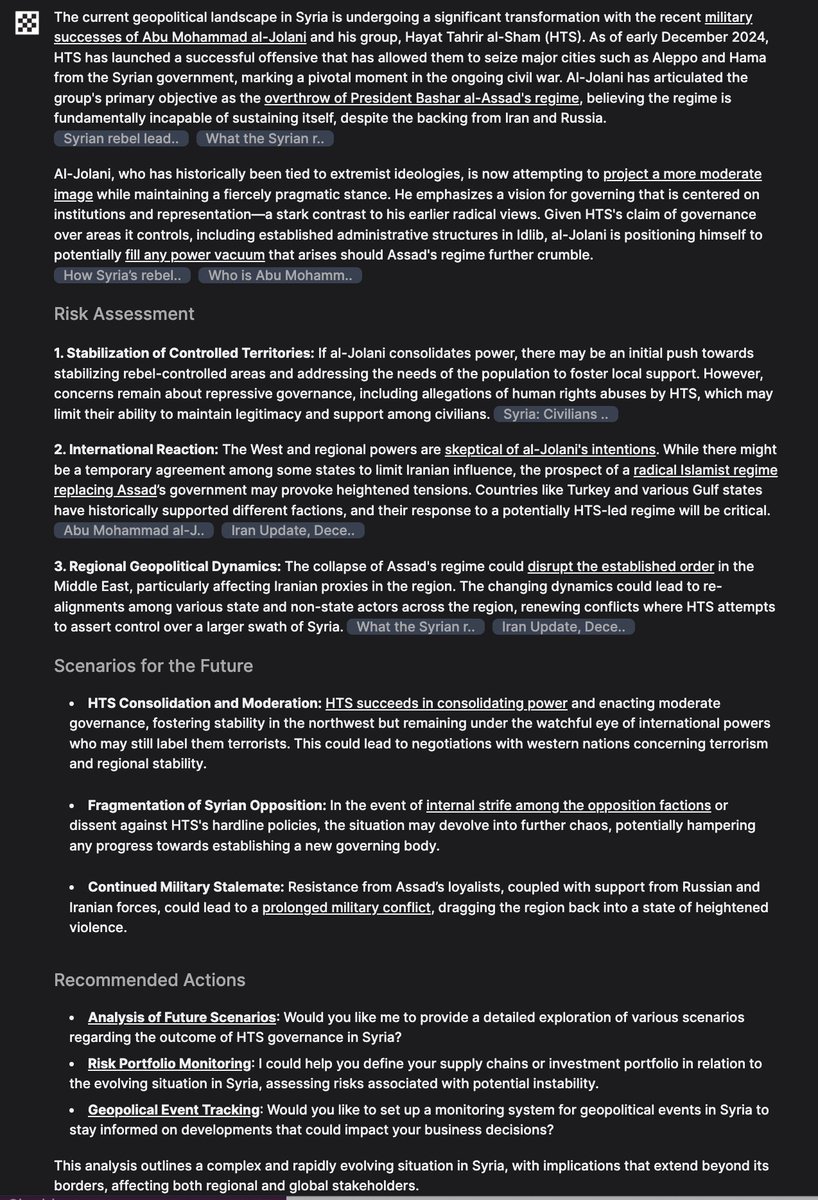 jahven's tweet image. The aftermath of one authoritarian leader’s actions often leads to complex outcomes. The situation in Syria highlights how unpredictable such scenarios can be. @MissionGrey provides the tools to analyze and monitor these impacts on the business environment 24/7. #MissionGrey…