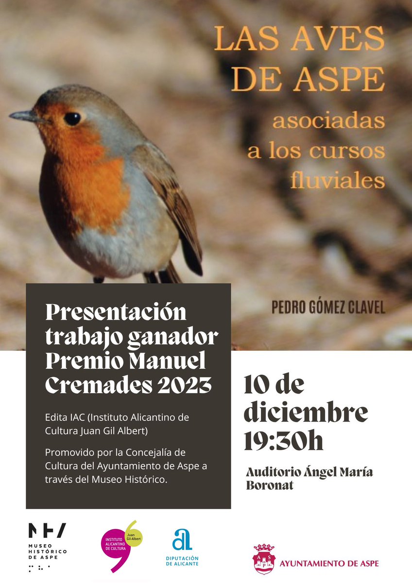Presentamos el trabajo ganador del Premio de investigación Manuel Cremades 2023. 
Nos acompañarán en el acto su autor, Pedro Gómez Clavel y la directora del @iacgilalbert Cristina Martínez Álvarez.
🗓️ Martes 10 diciembre 
⏰ 19’30
📍Auditorio Ángel María Boronat