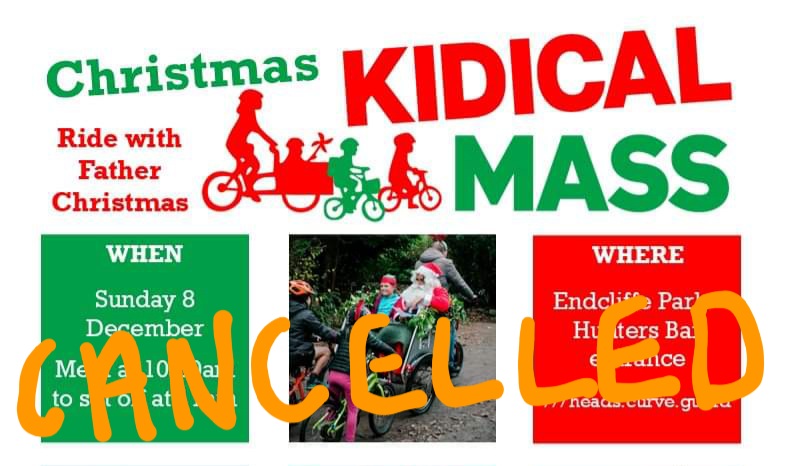 TODAY'S KIDICAL  MASS RIDE IS CANCELLED.

We have made the sad but sensible decision to cancel today's ride. With the yellow weather warning in force, we cannot justify continuing. We had hoped it might improve overnight, but Storm Darragh seems to be hanging around a bit longer.