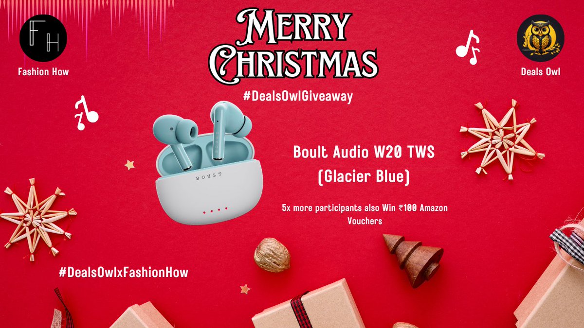 DealsOwlIndia's tweet photo. It's #DealsOwl Giveaway time! in asso. with #FashionHow 

Boult Audio W20 TWS (Glacier Blue) and 5x Amazon Vouchers of ₹100 each.  All you need to do - 

Follow @DealsOwlIndia & @FashionHowIn 

🎅Repost or Quote this with #DealsOwlGiveaway 
🎅Tag 5 Friends, Like any of our 5 Posts including this 🎅Join us on Telegram - https://t.co/NKIw4YYeET & https://t.co/auO6l6DAFX

😍Result in 10 days!