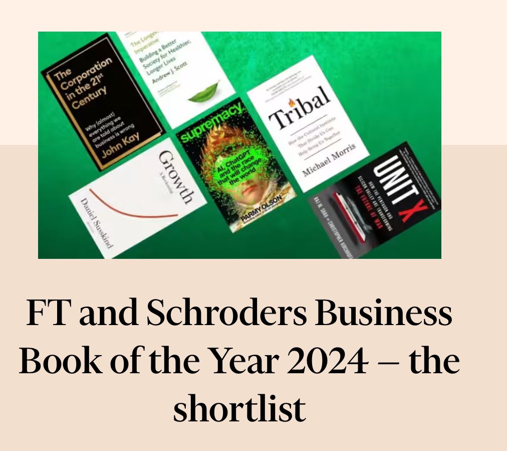 elerianm's tweet photo. The judges have deliberated and the winner of this year’s Financial Times-Schroders Business Book of the Year will be announced on Monday night in London.
https://t.co/iRD7gFCLdq
@FT @Schroders #bbya #bbya24 #bbya2024 https://t.co/fdLvcjqIm0