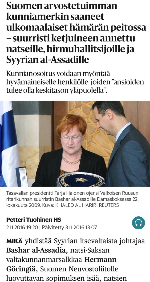 JiiPeePuro's tweet photo. Mikä yhdistää vaikkapa Ottawaa ja Al-Assadia? Suomesta katsoen?
Jos listaisimme Kekkosen jälkeisen valtiojohtomme tekemiä harha-arvioita, väittäisin - heidän aiemmasta poliittisesta mandaatistaan täysin välittämättä - että #Halonen nousee tässä vertailussa kyllä korkealle. https://t.co/Y1OSzuxsv4