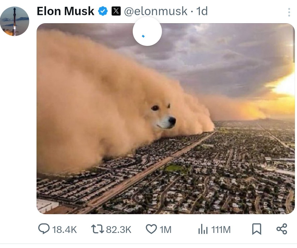 Crypto_man_amy's tweet photo. Elon Musk has tweeted once again while supporting the dog 
#Dogecoin
#FLOKİ
$shib
#DOGE
#bendog
#Dogelon
#notcoin
#Radiantcapital
#crv
#SHIB 
#floki
#bttc
#FLOKI 
#airswap 
#gmt
#dash
#algorand 
#AdEx
#gmx 
#gmr
#brise 
#xtz
 #crv
#banana https://t.co/sMk5FeYwQw