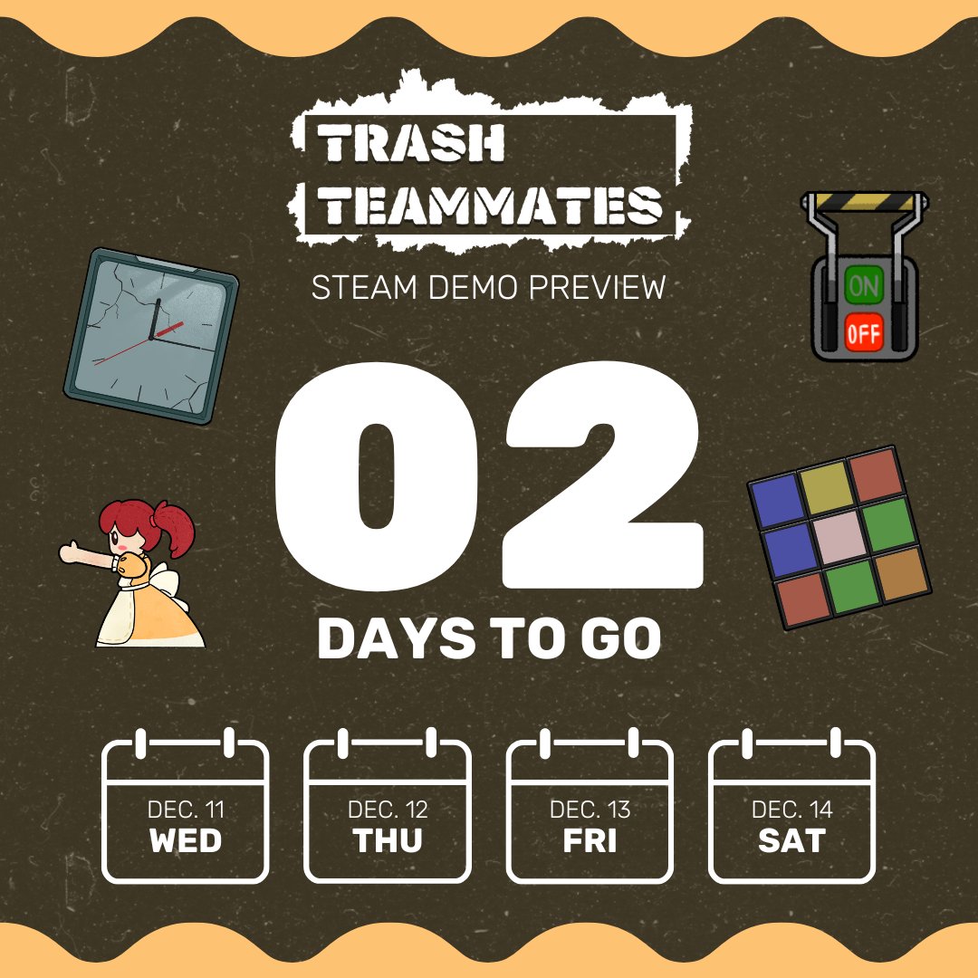KatakataCreates's tweet photo. 📣2 days! Only 2 days left until the Trash Teammates public demo!!
Make sure to wishlist the game on Steam:
https://t.co/oECQxw90Ej

#TrashTeammates #KatakataCreative https://t.co/86kLNKcVQ8