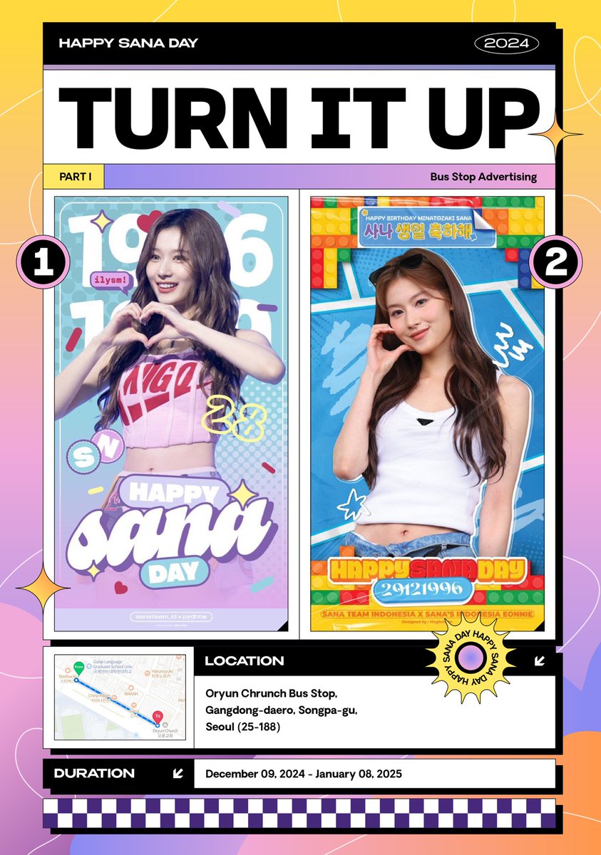 SanaTeam_ID's tweet photo. 🌟HAPPY SANA DAY 2024🌟
📸PART I 📸
Turn It Up Korean Bus Stop AD with @pydhtw 

ONCEs we really appreciate if you guys can take the time to visit our ads🤳🏻
The Bus Stop location is only 300 meters from JYP Building🫶🏻

#SANA #사나 #サナ #TWICE #트와이스 #HappySANADay @JYPETWICE https://t.co/mQqebl1DCE
