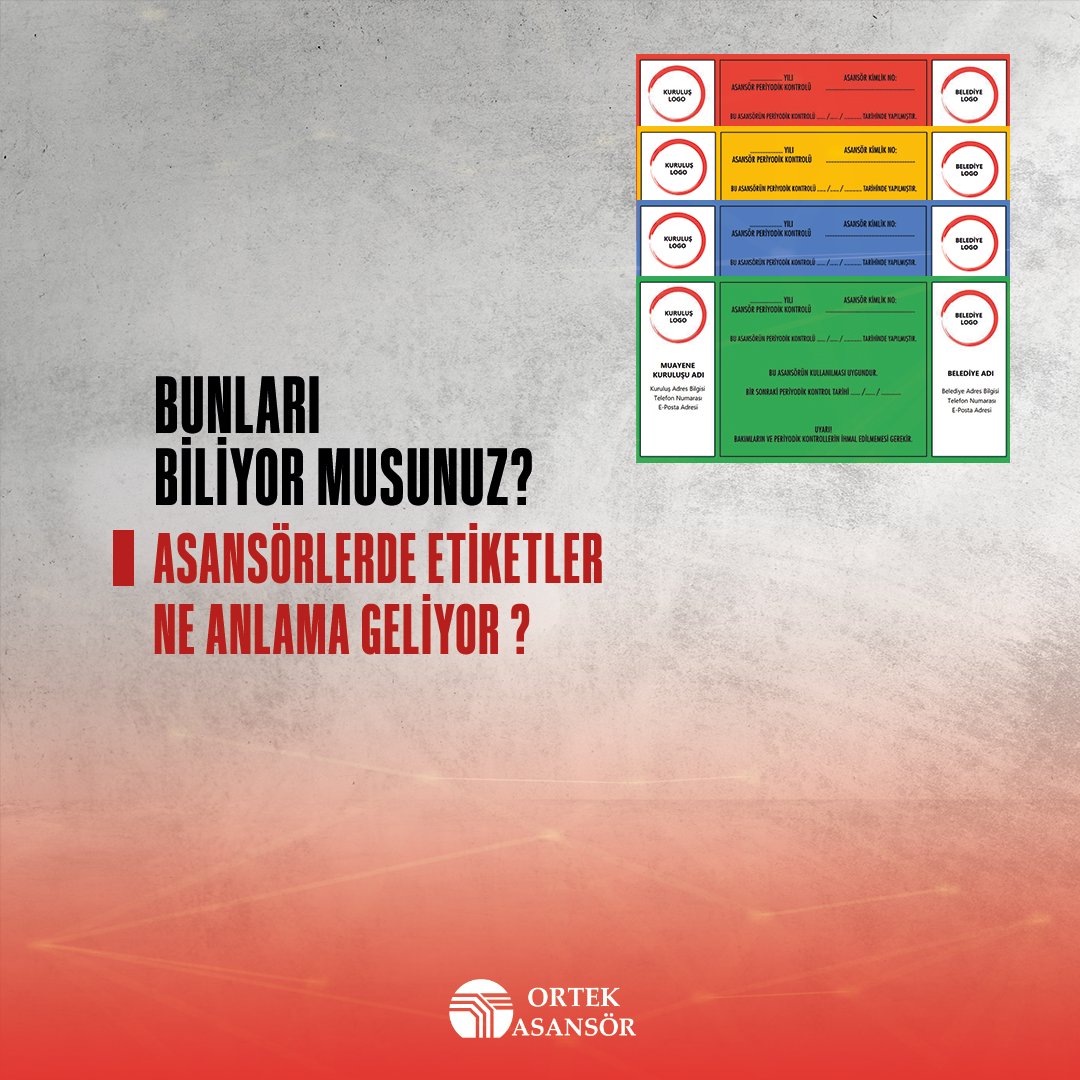 A tipi muayene kuruluşu; yönetmelikte belirlenen kriterlere göre güvensiz asansörlere Kırmızı Etiket, kusurlu asansörlere Sarı Etiket, hafif kusurlu asansörlere Mavi Etiket, uygun asansörlere ise Yeşil Etiket yapıştırarak belediyelere bildirmektedir.