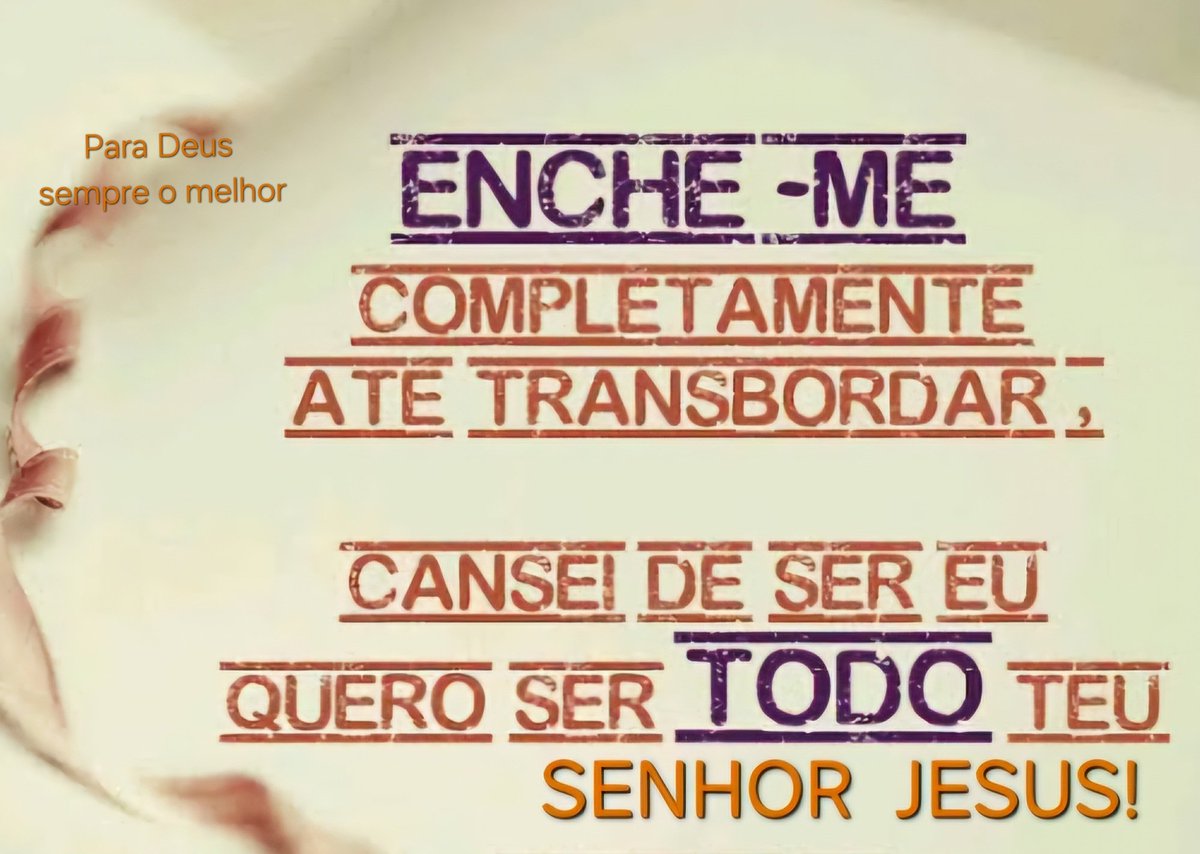 "Porque, se vivemos, para o Senhor vivemos; se morremos, para o Senhor morremos. De sorte q ou vivamos ou morramos, somos do Senhor" Rm 14:8

Ore;
Sou teu Senhor!
Todos meus sonhos, projetos, ansiedade,amizades, divertimentos, coloco tudo para tua honra e Glória!

Tudo para Deus!