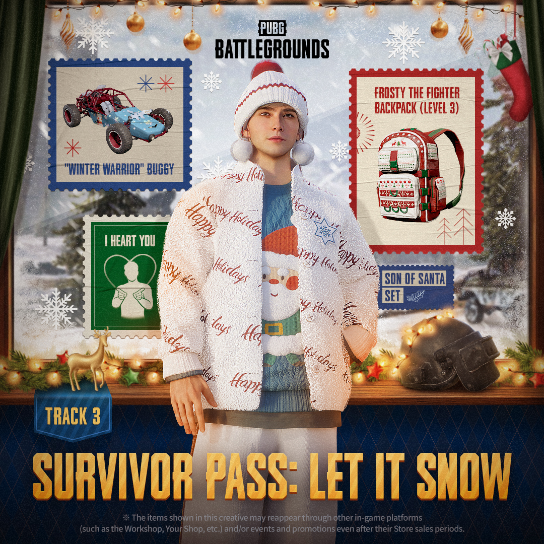 It’s the season of giving… headshots.🎅❄
Load up with the Let It Snow Survivor Pass and spread some holiday cheer.
Ends in just a month, so hurry!

Check out the December Store Update 👉 pubg.com/news/7984
#PUBG #BATTLEGROUNDS