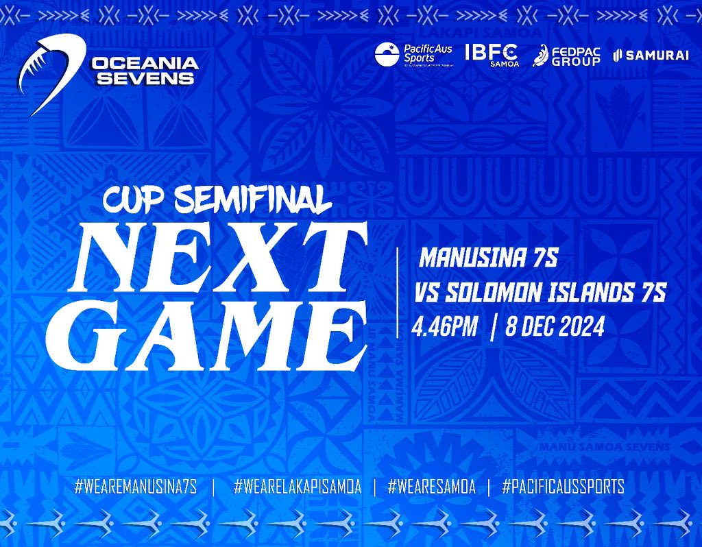 Manusina7s's tweet photo. #Oceania7s 

Your Manusina 7s will play Solomon Islands 7s in the Cup Semifinals today. 

#WeAreManusina7s | #WeAreLakapiSamoa | #WeAreSamoa | #PacificAusSports https://t.co/WkRJL3TSi6