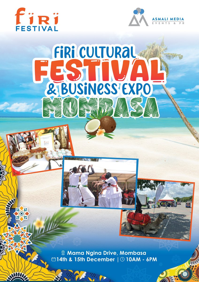 The past ones were a success, so this is definitely another edition to look forward to. Save the dates, 14th and 15th December, Firi Cultural Festival and Business Expo at Mama Ngina Drive. Tuko ndani. Cc: <a href="/AsmaliMedia/">Asmali Media, Events & PR™️</a> <a href="/Asmali77/">Ahmed Mohamed ((ASMALi))</a>