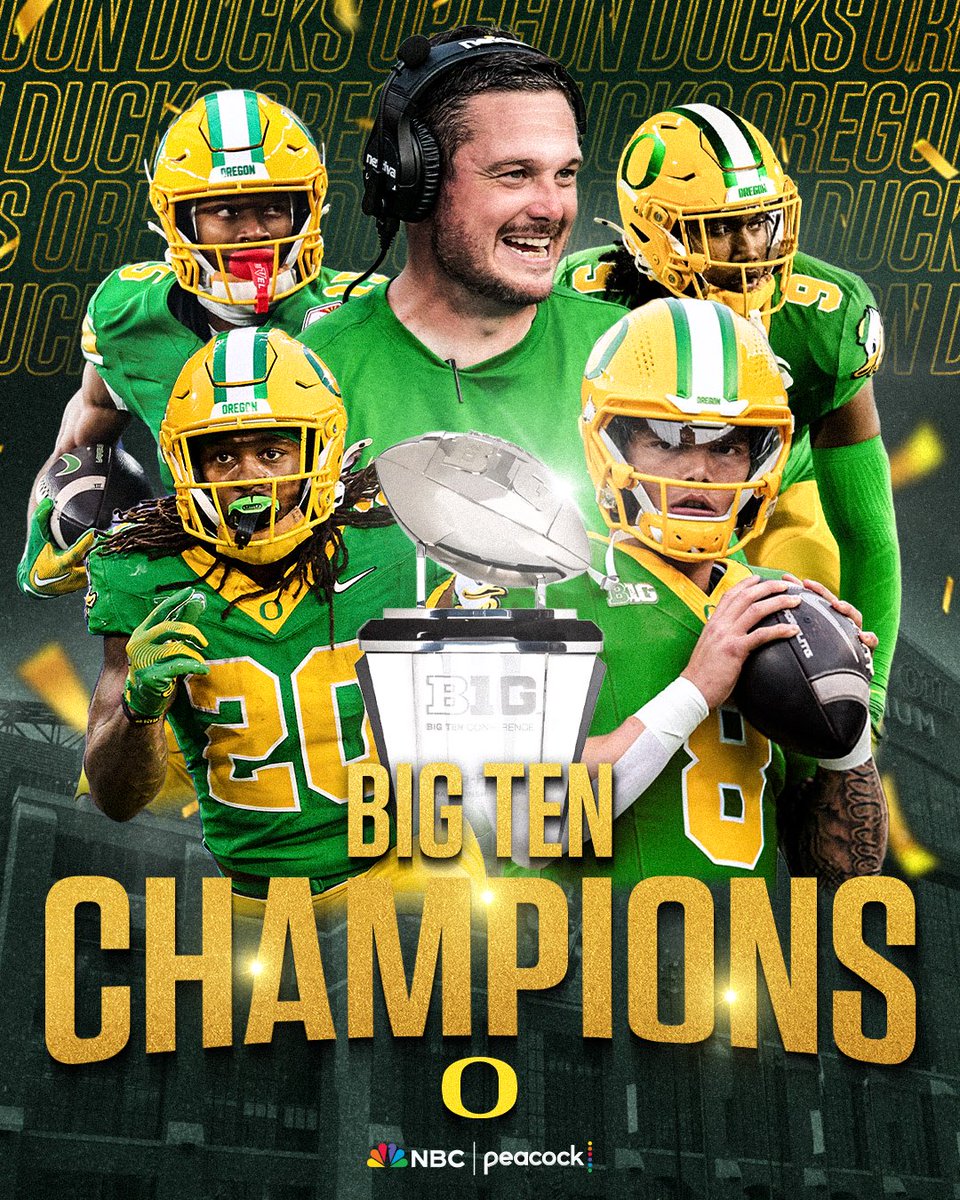 NBCSports's tweet image. DUCK DESTINY. 🙌

Oregon are crowned champions in their first Big Ten season! #B1GFootball
