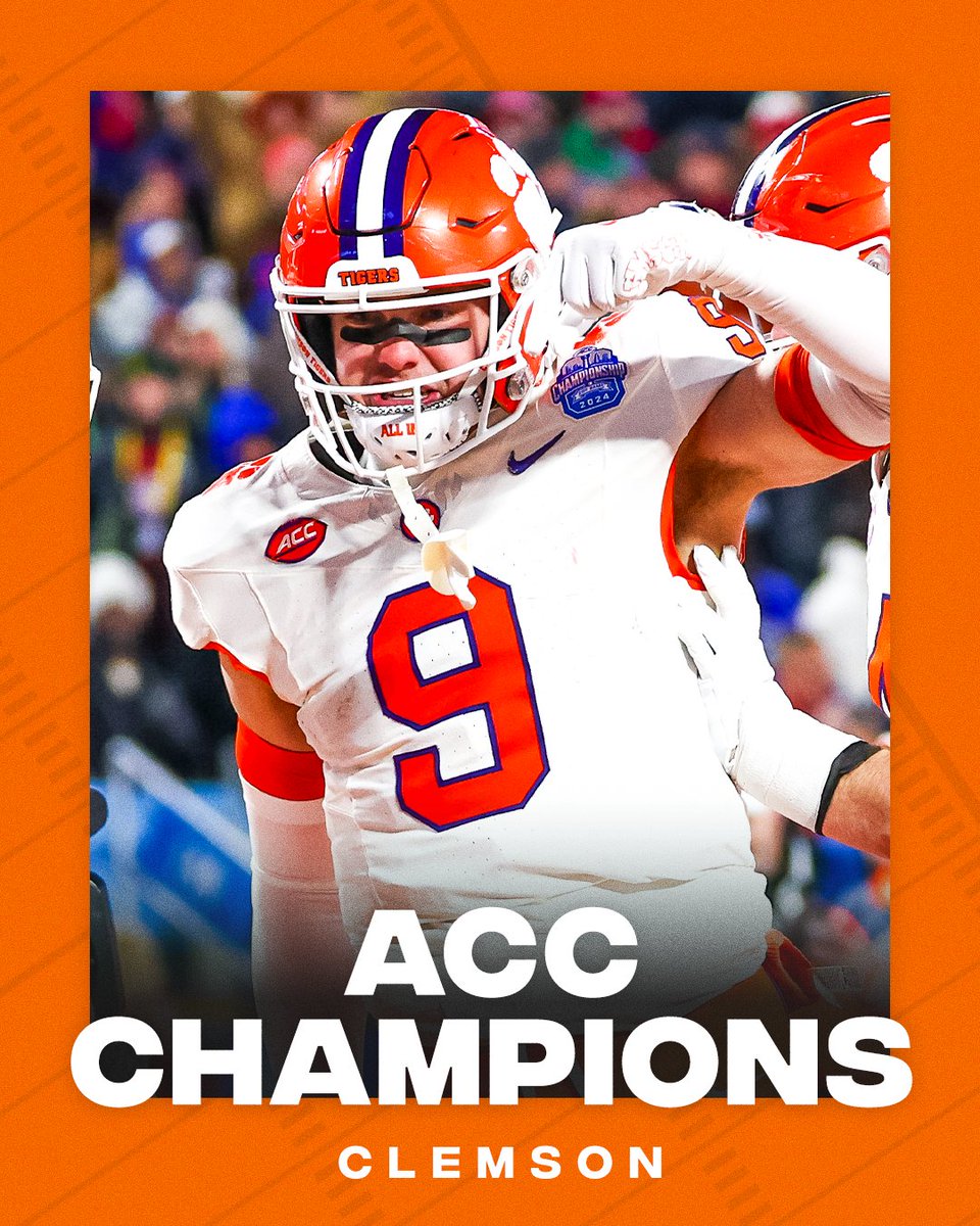 espn's tweet image. ACC CHAMPS 🐅 

Clemson takes home the hardware for the eighth time in 10 years 🏆