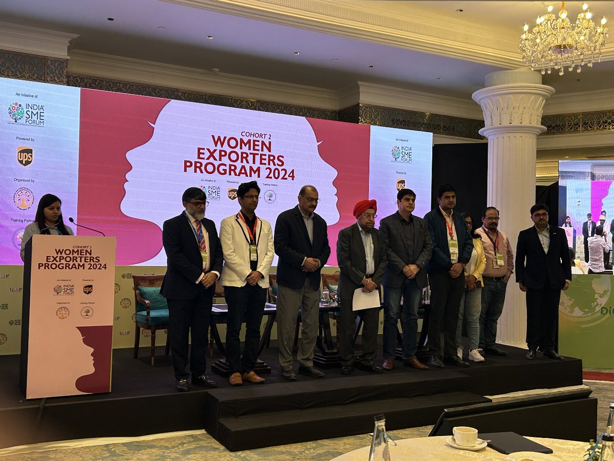 SMEForumIndia's tweet photo. India SME Forum hosted an impactful session of 82 women entrepreneurs of the Women Exporters Program - Cohort 2 for the Northern Region in Delhi on 5th December 2024.

The program was designed to evaluate business plans of women entrepreneurs with export-ready products, helping them assess their international market access plans and support integration into global value chains.

14 talented women entrepreneurs from North India presented their export business plans, which were evaluated and scored by expert mentors and evaluators. Queries and Challenges were also addressed on the spot, by Mentors who offered hands-on guidance and support.

Mentors included:
Mr. Ravindra Sharan, Founder, Artifacts India
Mr. Kunal Singhal, MD, Eazy Erp Technologies Pvt. Ltd
Mr. Kapil Goel, CEO & Founder, ADSMANIA
Mr. J.S. Juneja, Vice Chairman, India SME Forum
Mr. Nitin Wali, Board Member, India SME Forum
Mr. Prateek Bajpai, Deputy DGFT
Mr. Deepanwita Basu, Gateway Manager, UPS
Mr. Abhijeet, Asst Manager, UPS
Mr. Arun Singh, Asst Manager, UPS
Mr. Vinod Kumar Wuthoo, President, India SME Forum
Ms. Sushma Morthania, Director General, India SME Forum

This initiative organized by the @WeForumIndia, is powered by @UPS and supported by Training Partner @ACEEDE391335 to enable women-owned businesses in accessing global markets and unlocking export opportunities.

#WomenExportersProgram #GlobalMarkets #WomenEntrepreneurs #ExportOpportunities #UPS #IndiaSMEForum