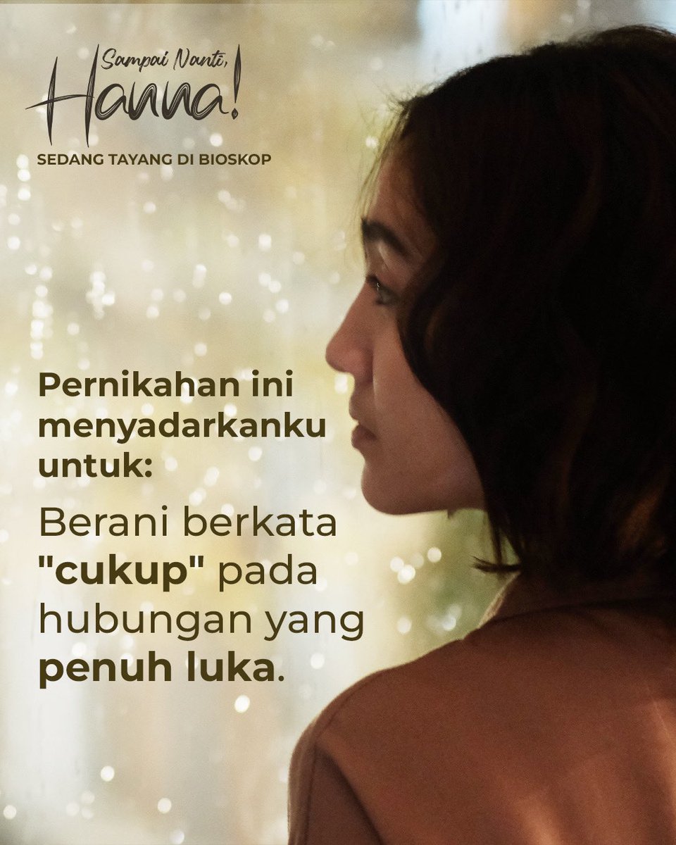 Ini pesan buat Hanna lain di luar sana, beranilah berkata cukup untuk dirimu sendiri dan orang-orang yang menyayangimu🤎

Pernah mengalami hubungan penuh luka? Sharing cerita dan saling menguatkan di kolom komentar, yuk!

#SampaiNantiHanna #SampaiNantiHannaFilm