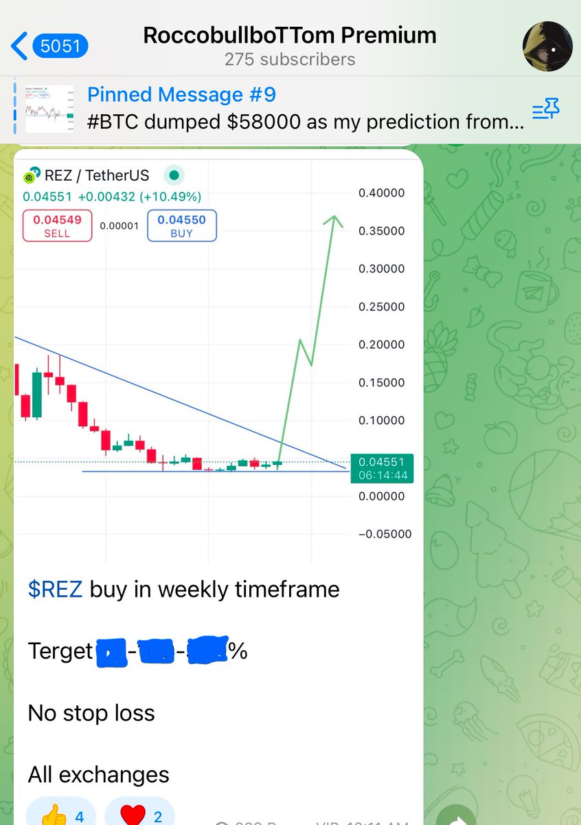 RoccobullboTTom's tweet photo. #PREMIUM_SIGNAL

$REZ already broken the resistance in weekly timeframe after my premium call 🚀🚀🔥

Now $REZ will go more higher side from here https://t.co/H4Y3GixzFf