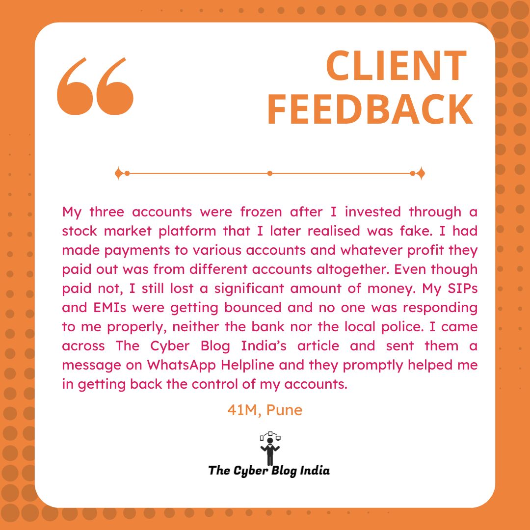 incyberblog's tweet photo. Here to help. Thank you for your trust π
#feedback #accountfreeze #defreezing #stockmarket #scam #thecyberblogindia https://t.co/XFOFhwPRfx