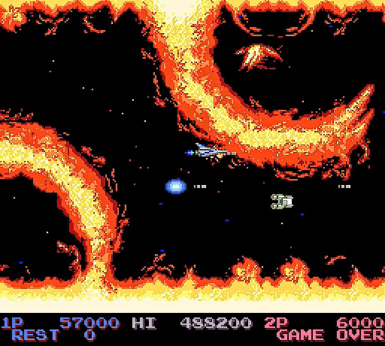 sakayu_sfc's tweet image. #LifeForce for TurboGrafx-16 turned 33!☄️
#沙羅曼蛇 のPCエンジン版は1991年12月6日に発売、33周年でした🦎

2人同時にプレイできる縦/横シューティング。マルチプルの取り合いになりそうですね。3面の火柱(プロミネンス)は絵になるけど、ゆっくり見ている余裕がない😅