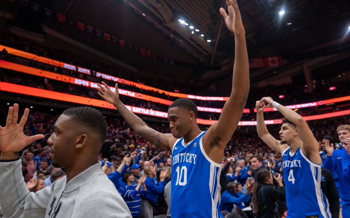 KSRonX's tweet photo. That "Coming back from a 16-point halftime deficit to beat Gonzaga in overtime without our starting point guard" feeling 😤

📸 Stephen Brashear-Imagn Images https://t.co/Qt0fHe75TX