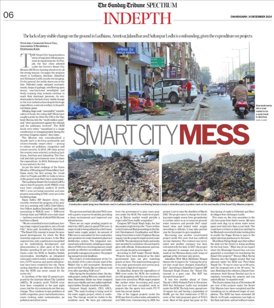 nitinthetribune's tweet photo. #TheTribunePunjab
What's in the #name? #SmartCities on #paper, #unsmart on #ground
#Ludhiana, #Amritsar, #Jalandhar, #SultanpurLodhi in #mess even after spending thousands of crores to make #Smart
@thetribunechd
@smartcityc
@SmartCityJour
@SmartCityexpo
https://t.co/aCp3dT4QuX https://t.co/3ZqRTbmg0d