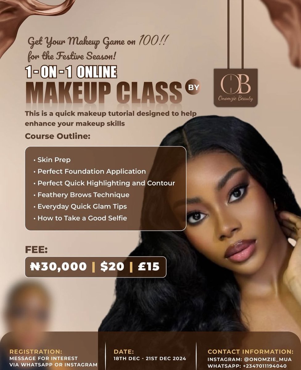 ogo__nne's tweet photo. Guys book @MissOnomzie now

I had just one class with her and my makeup game so good and I am paying to join this one too. https://t.co/2qQsyomDoa