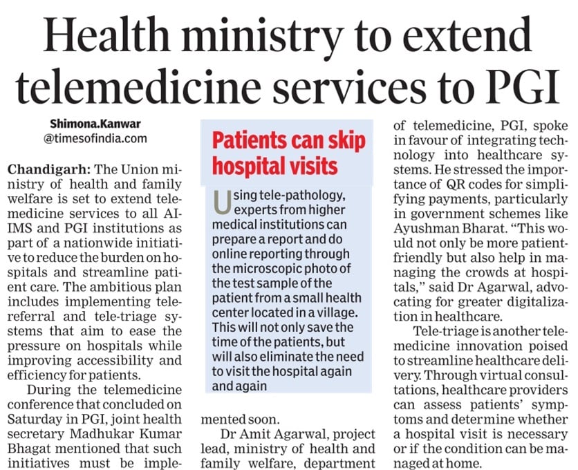 Amitpgimer's tweet photo. Health ministry to extend telemedicine services to PGI and also implementation of Digital services to make life easy for the patients https://t.co/uIm6cv03FZ