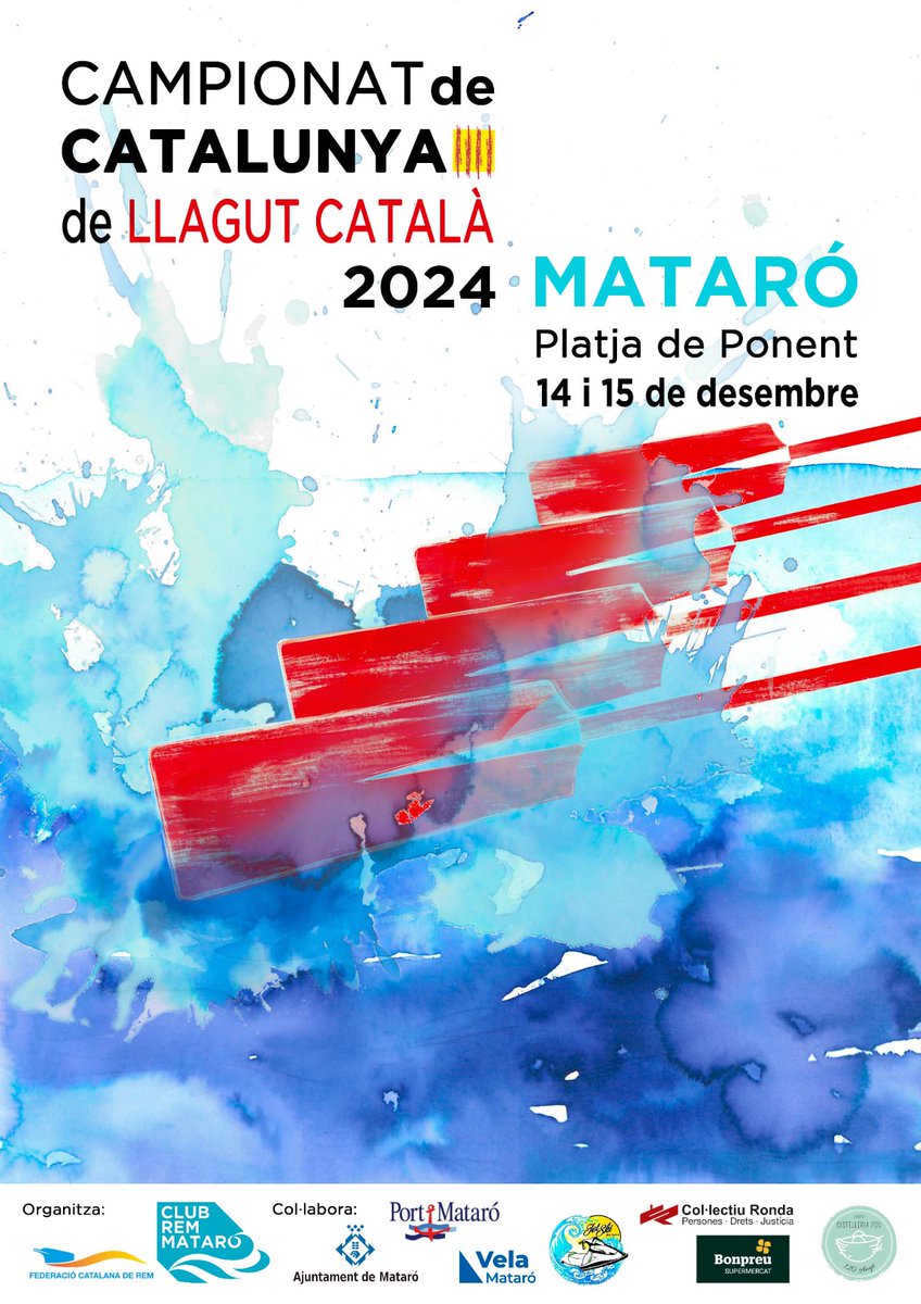 Mataró epicentre del rem Català. 
🏆CAMPIONAT DE CATALUNYA de Rem de Llagut Català.
🗓️14 i 15 de desembre. 
📍 Platja de Ponent, Mataró.
⏰•Dissabte: 12h - 17h
    •Diumenge: 8h - 15h
🎟️ Entrada lliure! Vine a gaudir d'un cap de setmana ple 🚣🚣
#CampionatCatalunya2024