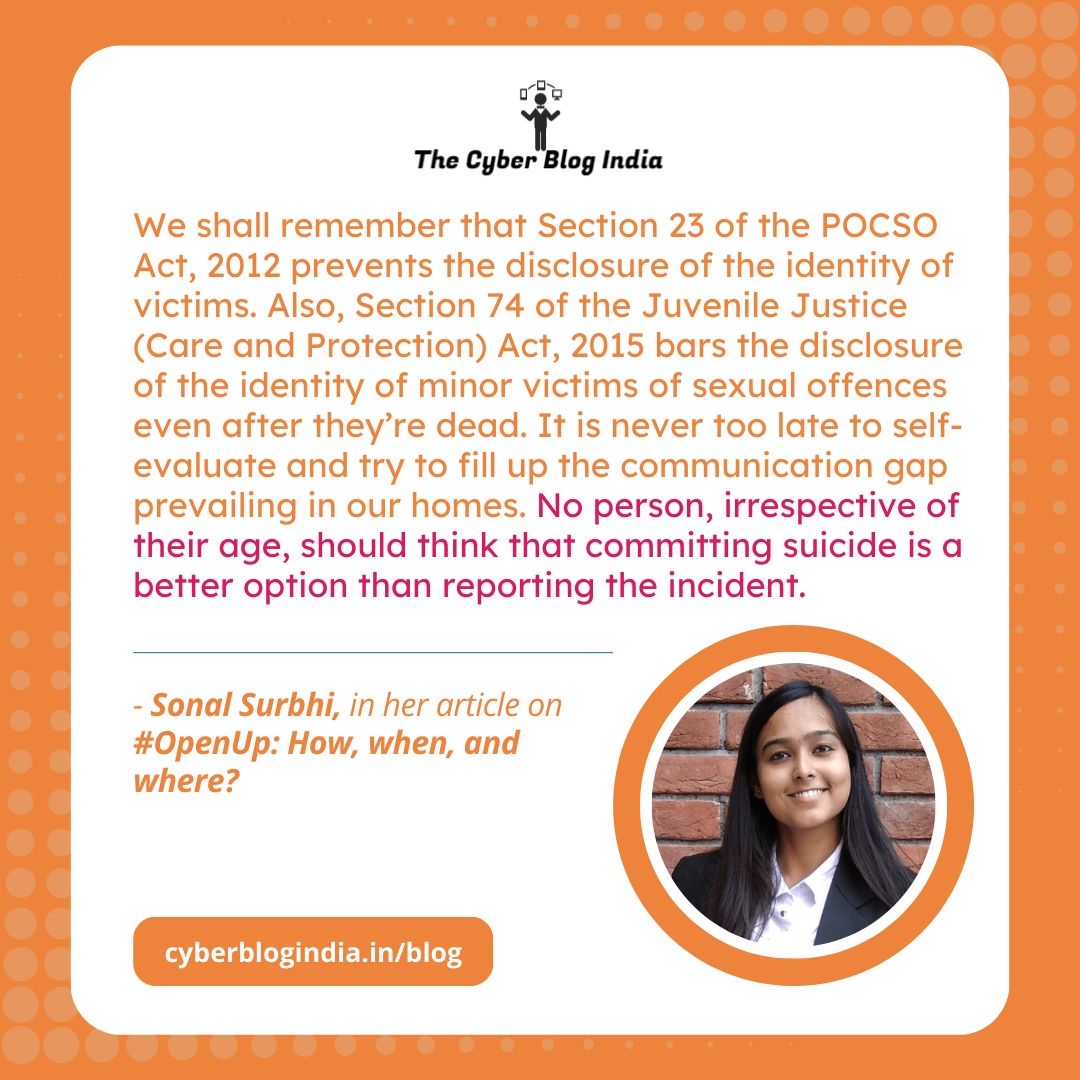 incyberblog's tweet photo. No person, irrespective of their age, should think that committing suicide is a better option than reporting the incident.
- Read this article here: https://t.co/18676VWGQl.
#OpenUp #Harassment #Reporting #TheCyberBlogIndia #SexualOffences #POCSO https://t.co/uNo1ZQesV6