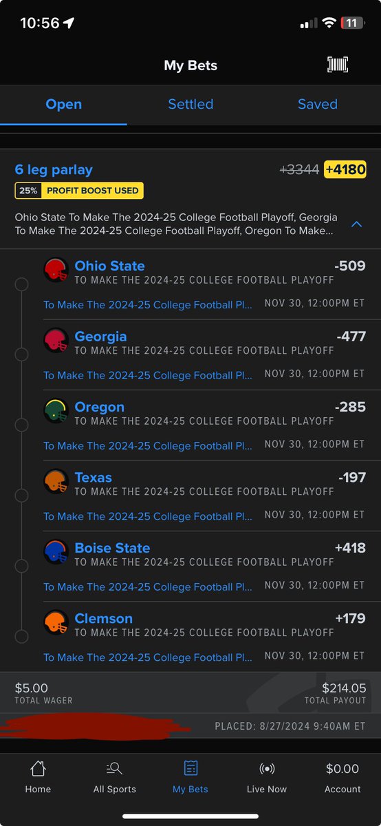 WoVnick's tweet photo. @RickyWiIIiams I’ll fooking take it by god😂 after the South Carolina loss it was looking grim for me lol. But this is 💰 money now https://t.co/j2PVwYomQQ