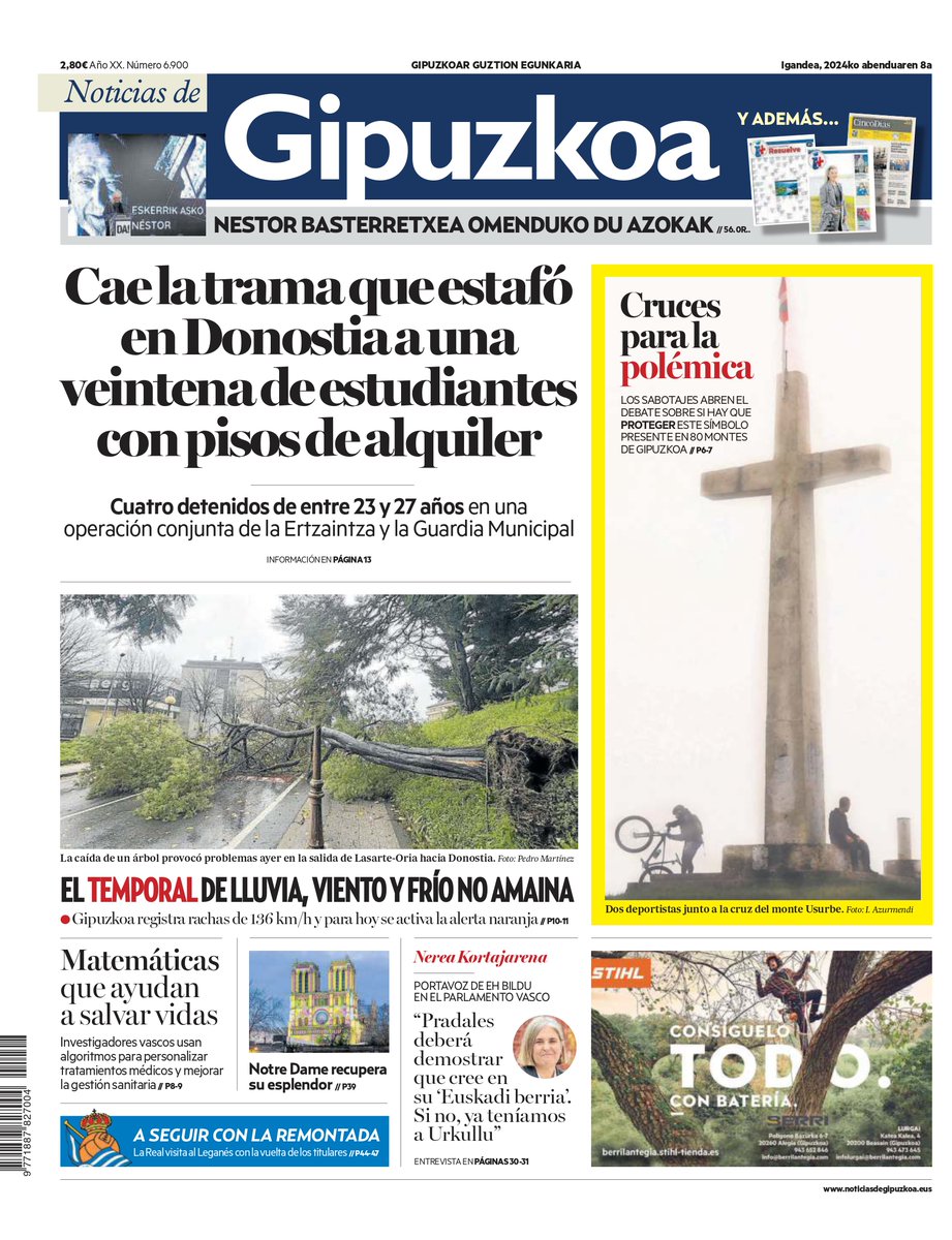 NotGip's tweet photo. 📰 Egun on! Consulta la portada de NOTICIAS DE GIPUZKOA de este domingo 8 de diciembre https://t.co/amWitIEcSs 

👉🏼 Accede a la versión de la edición impresa en PRESST🗞:  https://t.co/26qNbOqWdN https://t.co/dRWk7wdLS4