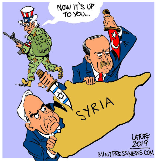 dina_sulaeman's tweet image. Meski sering berorasi anti #Israel, faktanya, Erdogan selalu menjadi sekutu baik Tel Aviv, terutama ketika menyangkut #Suriah.

Para "jihadis" Al Qaida dan IM (dan para supporternya di Indonesia), sampai kapan gagal paham geopolitik &amp;amp; mau saja jadi pion Zionis?

Kartun karya