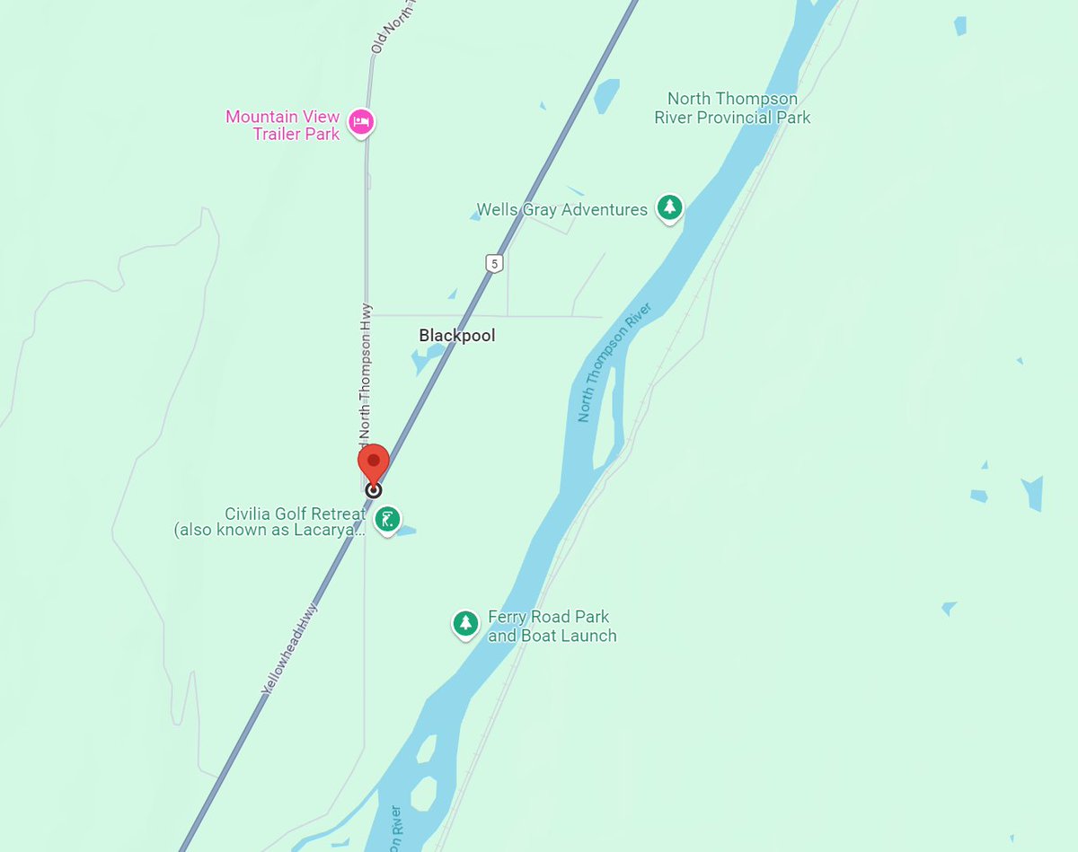 DriveBC's tweet photo. ๐ก#BCHwy5 - Reports of a southbound vehicle incident involving a semi near North Thompson Highway in #BlackpoolBC, south of #ClearwaterBC. Watch for crews on scene and en route. https://t.co/9ty8P1wl7P
