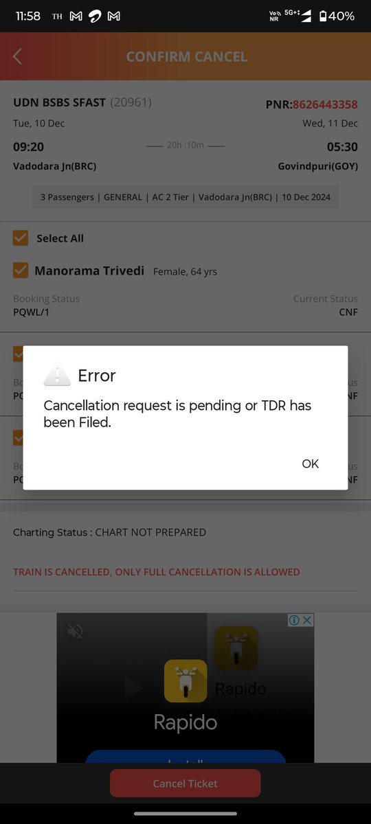 ashubiet07's tweet photo. @IRCTCofficial @RailMadad
The cancellation is pending, due to which I cannot use my pass to book another ticket. https://t.co/zLfFPlNczf