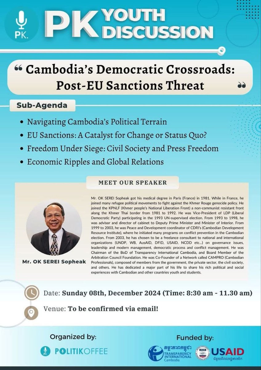 Politikoffee's tweet photo. Rich &amp; intimate discussions with veteran analyst Mr OK Serei SopheaK on “Cambodia’s Democratic Crossroads: Post-EU Sanctions Threat.” #Cambodia faces a challenging balancing act: relying on China's raw materials, factories, technology vs. depending on the US &amp; EU's large markets. https://t.co/KFH6aysy8G