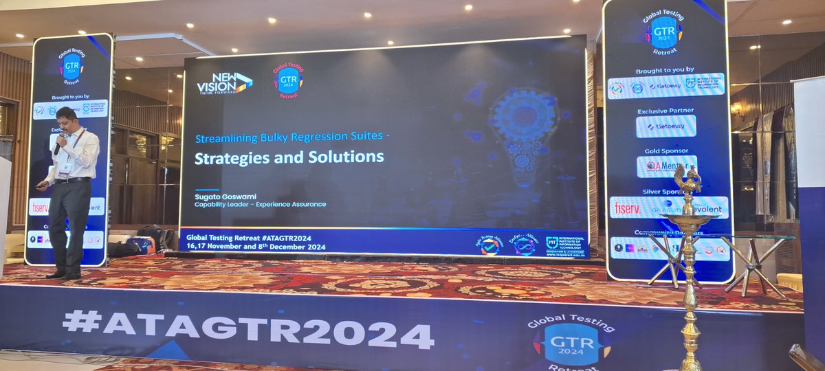 TestingRetreat's tweet photo. Track 1 Session 2 #ATAGTR2024 : “Streamlining Bulky Regression Suites: Strategies and Solutions” by Sugato Goswami
@AgileTAlliance @adigindia
@rajputabhay017 @Fiserv
@Tietoevry @QAMENTOR1
@ISquareIT @meet_tweet_
@SelectorsHub @TheTestChat
#TietoevryCare #TietoevryIndia #InPerson https://t.co/935z1amd12