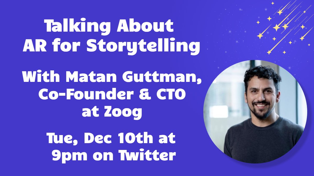 היי כולם! ביום שלישי הקרוב אארח בספייס את <a href="/MatanGuttman/">Matan Guttman</a>, מייסד שותף וCTO של <a href="/zooghq/">Zoog</a>, פלטפורמה שמעשירה תכנים חינוכיים לילדים עם מציאות רבודה (AR), ונדבר על הסיפור המגניב סביב החברה שלהם (כמעט נסגרו ולאחרונה חצו את קו עשרת האלפים המנויים המשלמים). בואו :) 

לספייס: