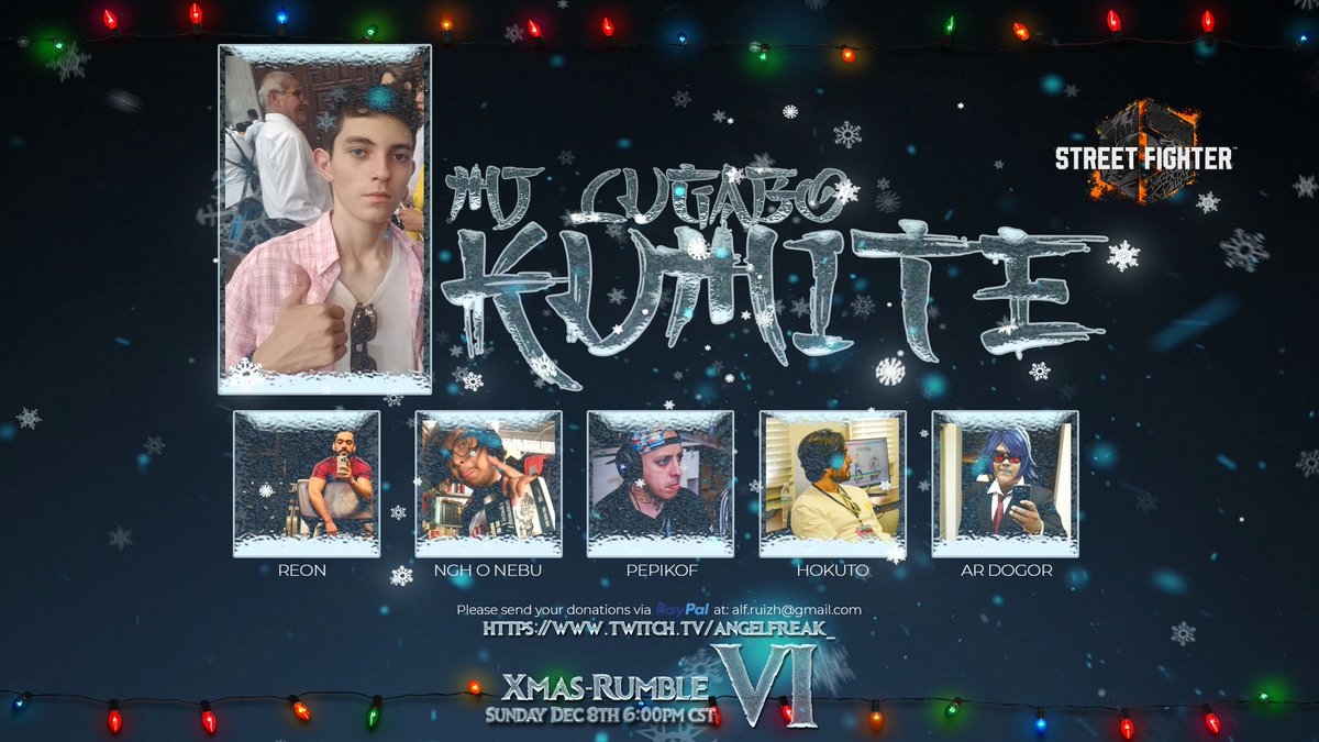 #SF6 joins xmas rumble this year, featuring <a href="/LUGABO123/">LUGABO</a> as the champion to beat.

<a href="/Reon_SSB/">Reon</a> <a href="/YoSoyNebu/">AR | Nebu</a> <a href="/pepikof/">pepikof</a> <a href="/FlyingBarcelona/">Hokuto</a> and AR Dogor will try to prove their dominance in ft5 sets.