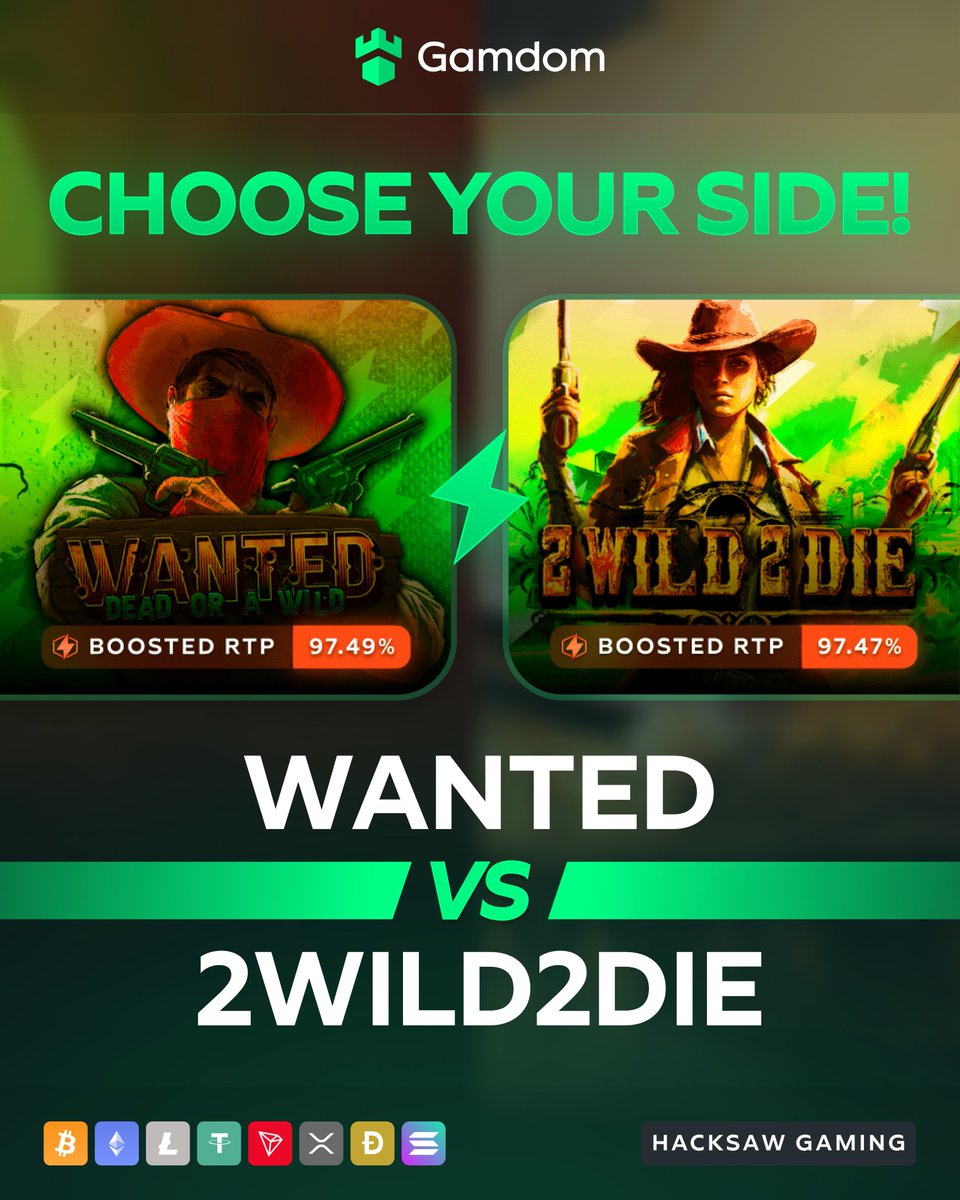 gamdom's tweet photo. 🎰 Battle of the Slots: BOOSTED RTPs 🎰

Who you got? 🤔

#Team🤠  Wanted  🆚 #Team💀 2Wild2Die

Drop your userID below with your reply &amp; 🔁 for a shot at exclusive FREE spins! 🎁 https://t.co/bXGgNwxi6m
