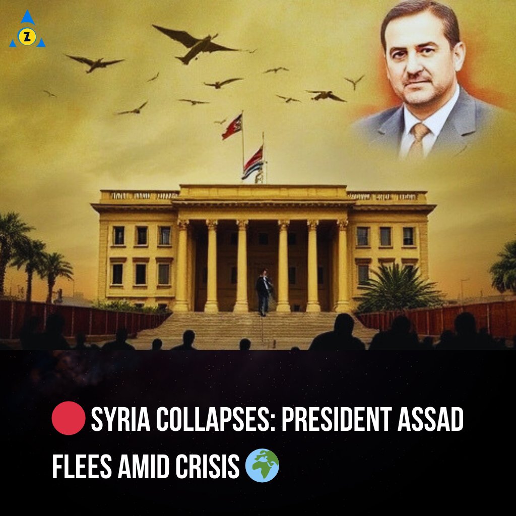 TheAgeOfGenZ's tweet photo. After years of turmoil, Syria has fallen. President Assad reportedly flees as the nation crumbles.
#SyriaCollapse #MiddleEastCrisis #AssadFlees #GlobalNews #BreakingUpdates https://t.co/GU10dJEyLA