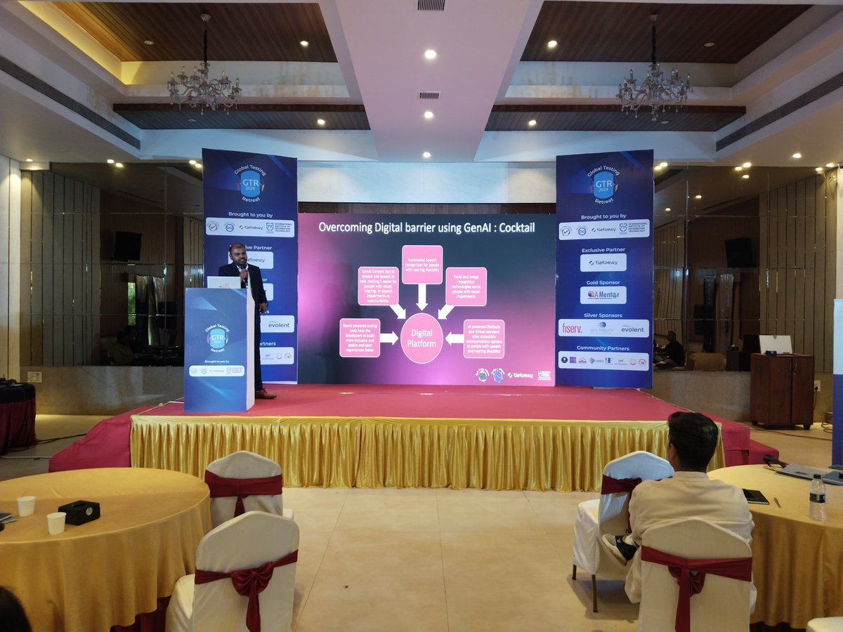 TestingRetreat's tweet photo. Sujeet Kumar Maurya telling about overcoming digital barrier using GenAI: Cocktail https://t.co/a8ksq0TdSD