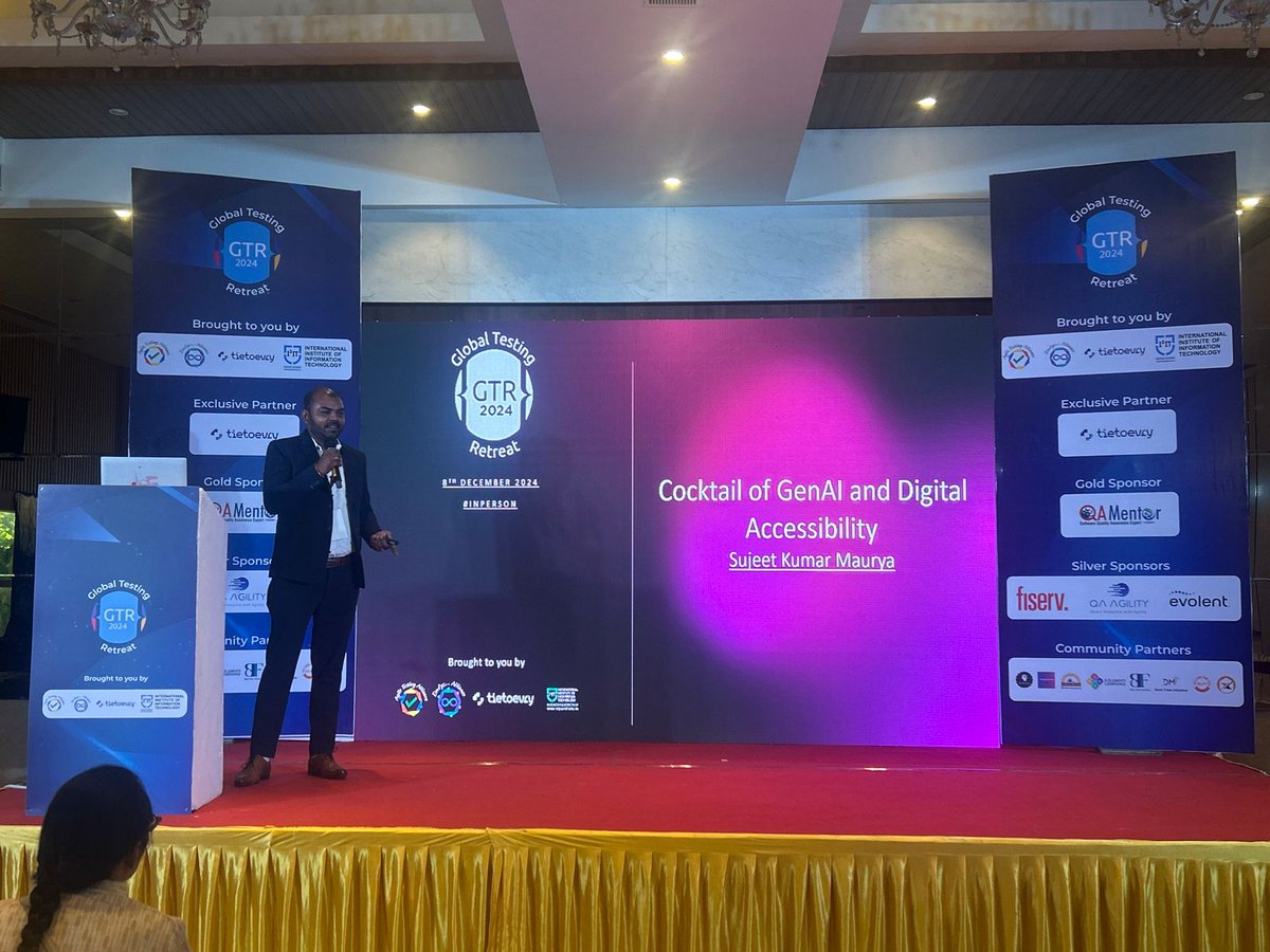 TestingRetreat's tweet photo. Track 2 Session 3 #ATAGTR2024 : Cocktail of GenAI and Digital Accessibility  by Sujeet Kumar Maurya
@AgileTAlliance @adigindia @rajputabhay017 @Fiserv @Tietoevry @QAMENTOR1 @ISquareIT @meet_tweet_
@SelectorsHub @TheTestChat #TietoevryCare  #TietoevryIndia #InPerson https://t.co/xrb4mzHoUy