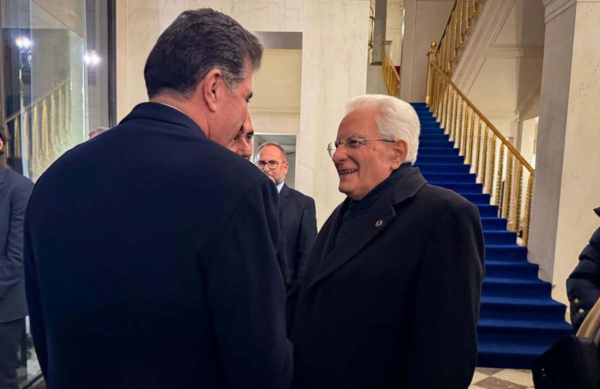 MediaKRP's tweet photo. President Nechirvan Barzani engaged with world leaders, including Italian President Sergio Mattarella, Dutch Prime Minister Dick Schoof, Austrian Chancellor Karl Nehammer, and Serbian Prime Minister Miloš Vučević, at the reopening of Notre-Dame Cathedral in Paris. https://t.co/34daxr0kWO
