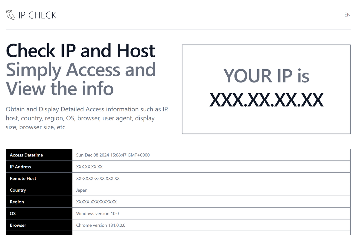 owlawl_com's tweet photo. IP CHECK Release.
IP CHECK can obtain and check detailed access information such as IP address, host, country, region, OS, browser, user agent, display size, browser size, etc.
https://t.co/dxJ1YUPm9V
#IP #IPCHECK #Webtools #OWLAWL https://t.co/Qyz94e2q7J