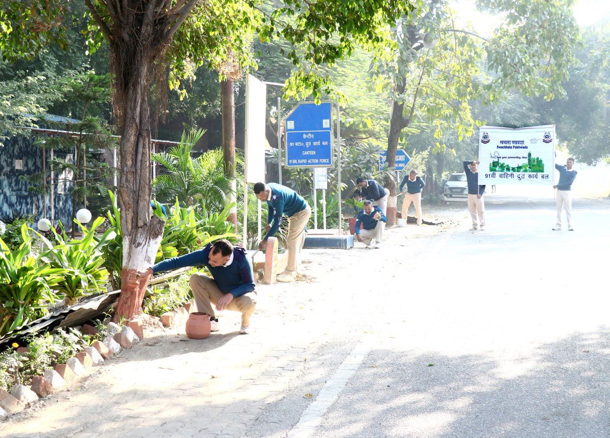 Under the Swachhta Pakhwada @91Bn #RAF #crpfindia organized tree plantation drive within the camp premises, ensuring proper maintenance for a greener tomorrow. To protect the trees, their trunks were coated with lime/geru. #SwachhBharat #TreePlantation #Sustainability.