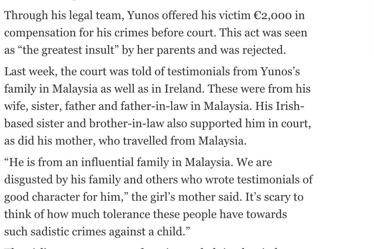 ayshardzn's tweet photo. The Malaysian psychiatrist predator based in Dublin has served 14 months, he is due for release in just under 5 years and then he will be deported to Malaysia. How will Malaysia deal with him? Read what the victim’s mum said. https://t.co/7mTBiFIV84 https://t.co/zPbBl8srw8