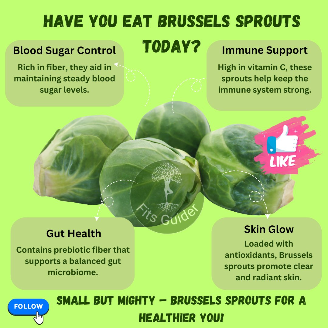 fitsguider's tweet photo. Small but mighty! 🥬 Brussels sprouts are packed with vitamin C for immunity, fiber for blood sugar and gut health, and antioxidants for radiant skin. Add these little powerhouses to your plate! 💪 #EatYourGreens https://t.co/qbfO9UakIp