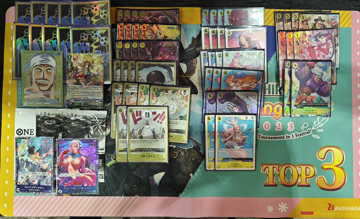 Singapore OPTCG BCF 2024 (32-man Top Cut)
Deck: Enel ⚡
Swiss: 7-1
Top 32: Blue Doffy ✅
Top 16: Purple Luffy ✅
Top 8: Purple Luffy ❌ 🏆

Got god-rolled by the champ himself at Top 8. I'm really confident against the other 2 matchups but oh well.. 

I love Enel. ENEL IS BACK!